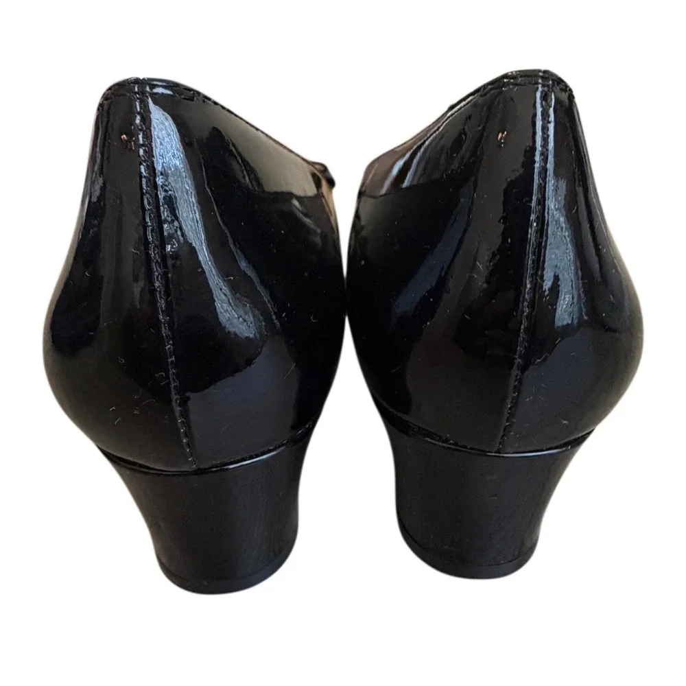 Vaneli Black Patent Leather Bow Pumps Size 11N Narrow Kitten Heel Classic